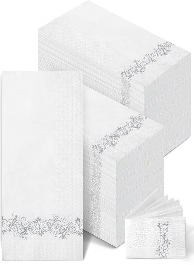 Yinder 200 Pack Disposable Hand Towels Bathroom Napkins Decorative Guest Towels Soft and Absorbent Linen Feel Paper Towel for Christmas Parties Weddings Dinners or Events(Silver) - Image 1